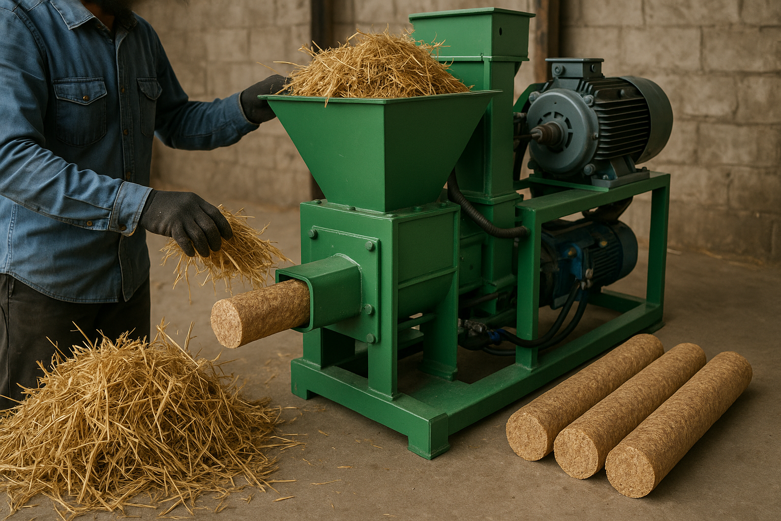 The use of plant residues - straw briquette press